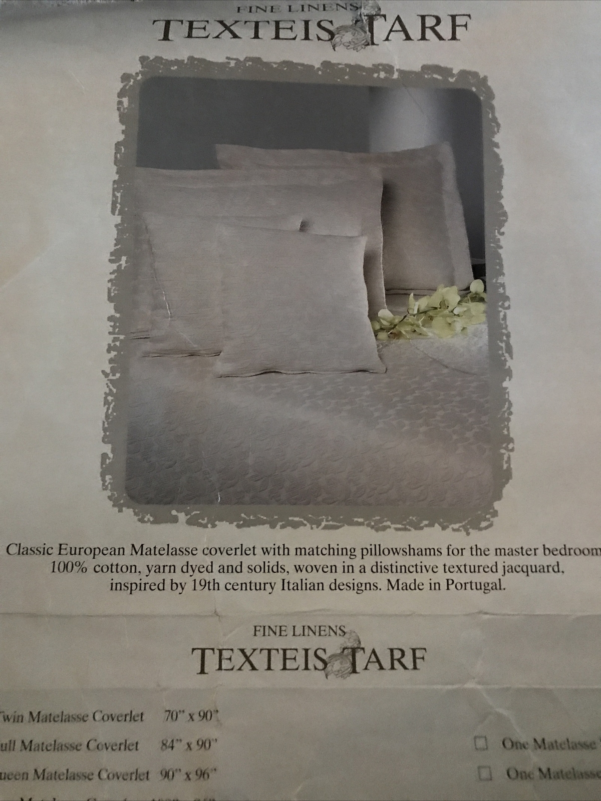 FAB! Made In Portugal Fine Linens Rose Twin Matelasse Coverlet & STD