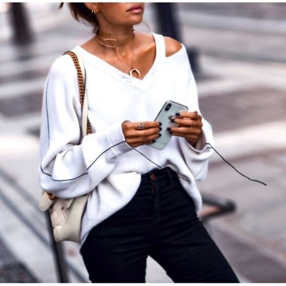 Helmut Lang Distressed V Neck Sweater Cut Out Rib Knit Off White Sz XS