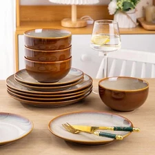 Ceramic Dinnerware Set for 4, Crack Resistant,Reactive Glaze - Serves 4 (12 pcs)