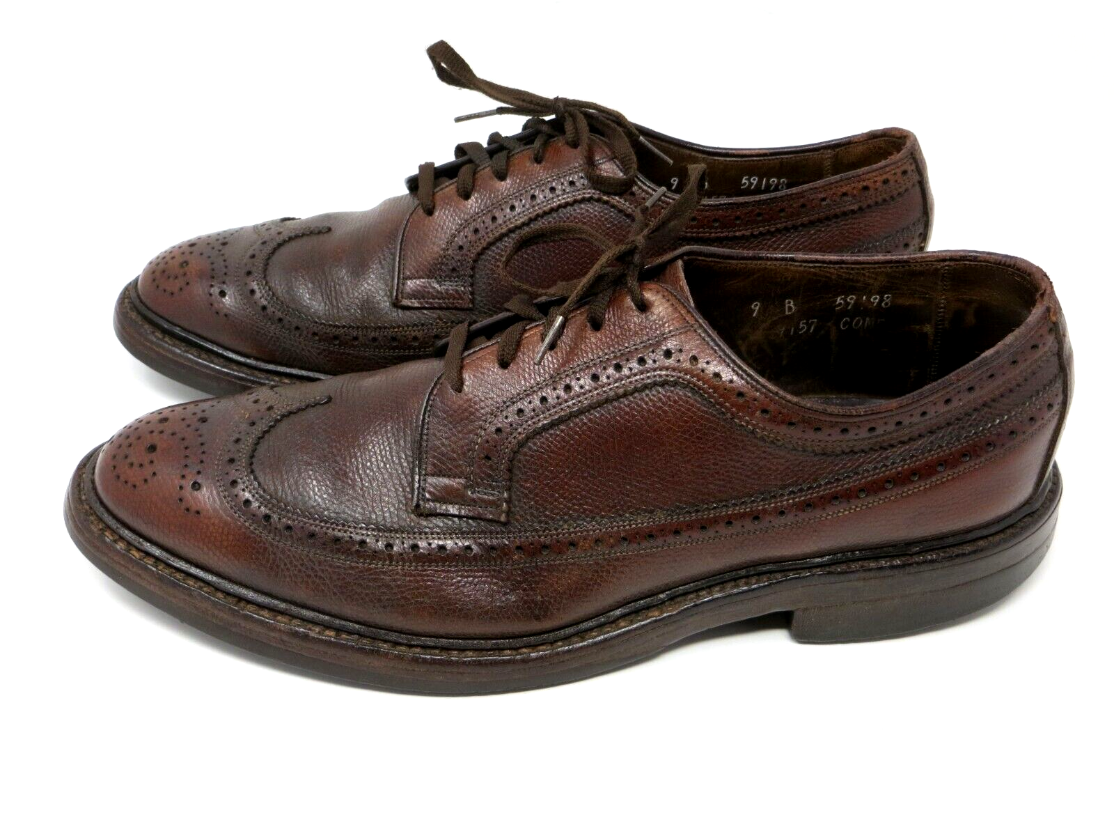 SAOLA Vintage ALLEN EDMONDS MacNeil Pebble Leather 9 B punta alare ad ala lunga 9157 Brogue Derby