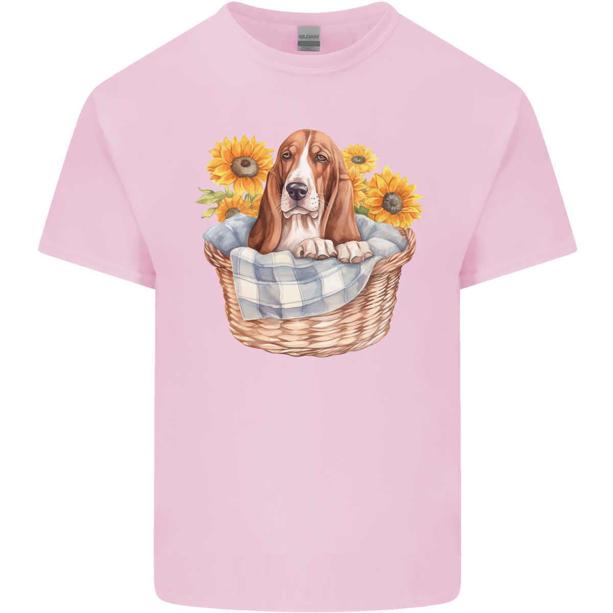 Basset Hound Dog in His Basket Kids T-Shirt Boys Girls UK