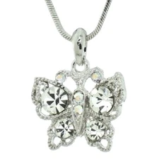 Butterfly Pendant Made With Swarovski Crystal Wings New Necklace 18" Chain