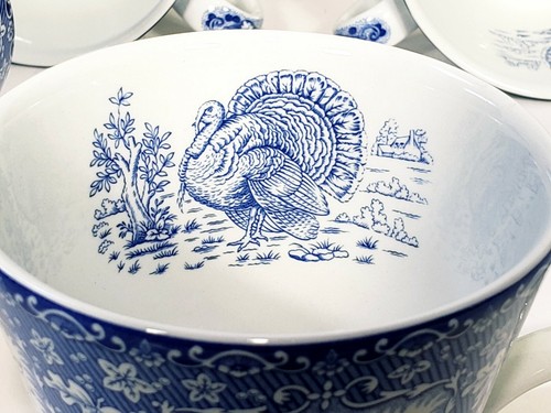 Spode Blue & White Festival Tea Cups Lot Of 9 Turkey Floral Pattern - Picture 9 of 12