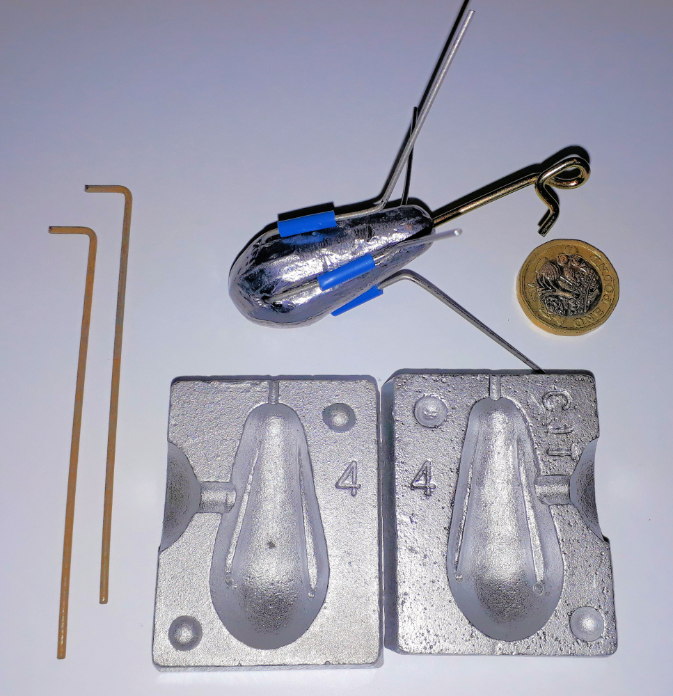 DUMPY 4-7oz WEIGHT GRIP LEAD MOULD KIT LOOPS WIRES ROLLERS BEACH COD SEA  FISHING