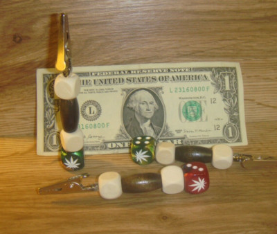 #3 three Roach Clip Dice/Die Wood & Bead CANNABIS Leaf Engraved Image ...