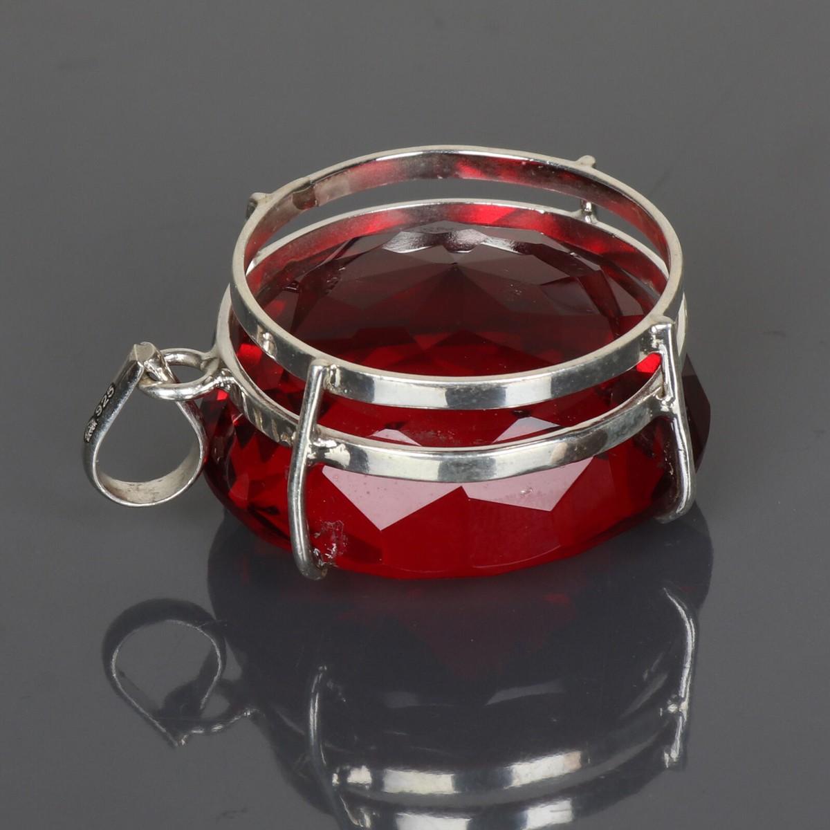 Lab Created Red Topaz 72 Ct Round Shape 925 Sterling Silver