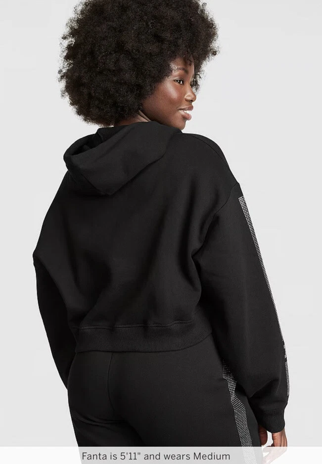 UNDERCOVER Victoria's Secret PINK SHINE DAILY FLEECE FELPA CON CAPPUCCIO CROPPED SMALL