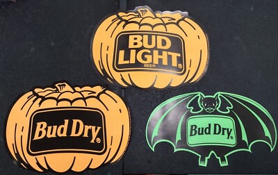 Vintage 1990 Bud Light - Bud Dry Halloween Displays Pumpkins - Bat  3 pieces NEW