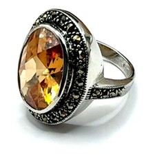 Sterling Silver Faux Topaz and Marcasite Ring - Size 6.5