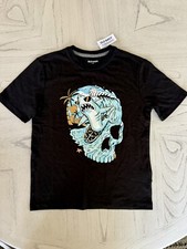 New Old Navy Boys Black Shark Skull Print Short Sleeve Shirt Size Medium 8