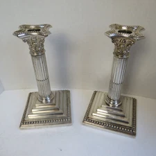Pair of Antique English Silver Plated Wm. Hutton & Sons Fluted Candlesticks
