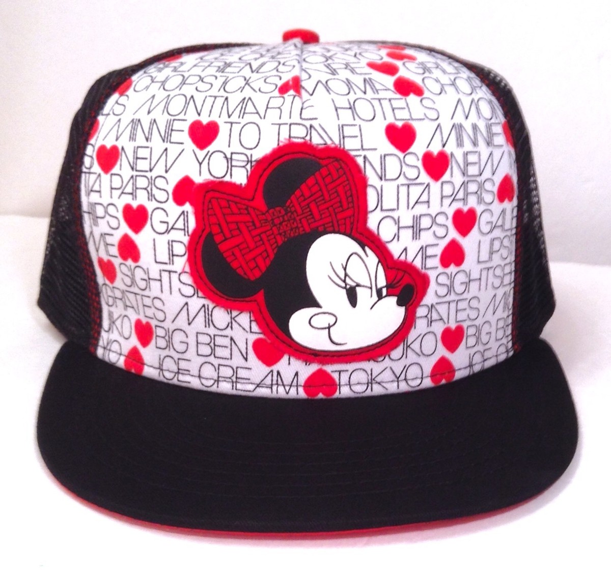 womens MINNIE MOUSE TRAVEL THEME TRUCKER HAT White/Red/Black Snapback Cap  Disney