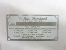 Vintage Willys Military Jeep M38 M38a1 G740 G758 Patent Data Plate