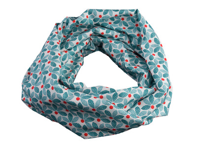Damen-Rundschal Loop Blätter weiß türkis orange ca. 25 cm x 140 cm