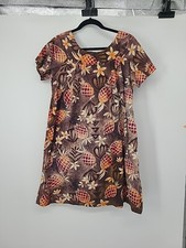 True Vintage Hawaiian Muumuu Caftan Dress, Pineapples Island Novelty Print Large