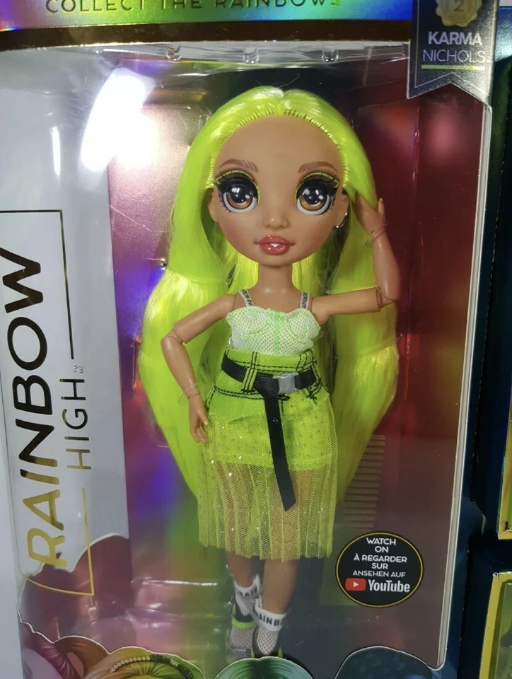 Rainbow High KARMA NICHOLS Wave 2 NEON 绿色时尚娃娃 全新 — 第 2/4 张图片