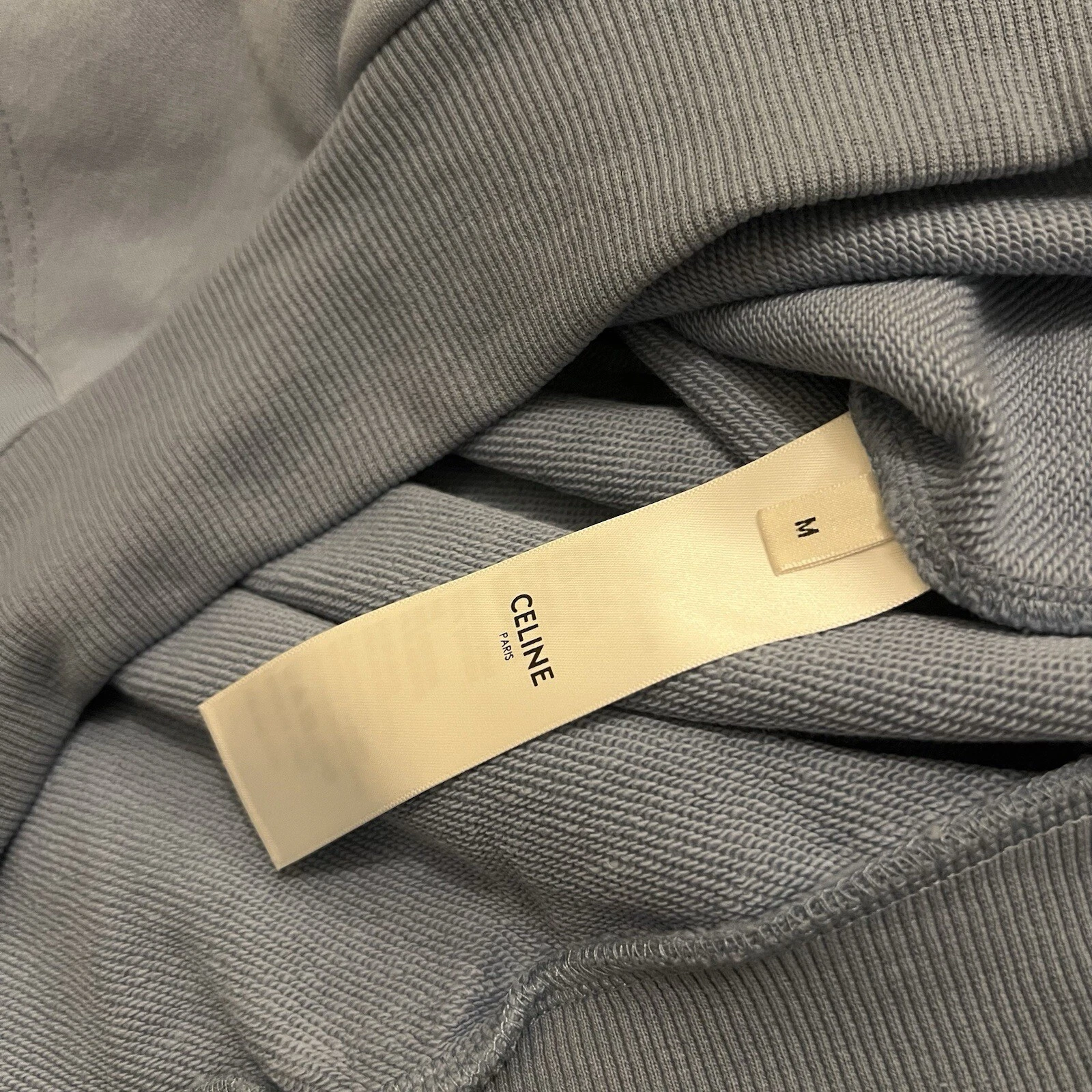 CELINE FELPA CON CAPPUCCIO SCIOLTA IN PILE DI COTONE BLU NERO TAGLIA MEDIA