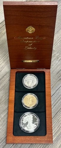 1997 Impressions of Liberty US Mint Gold Silver Platinum Eagle Proof 3 Coin Set