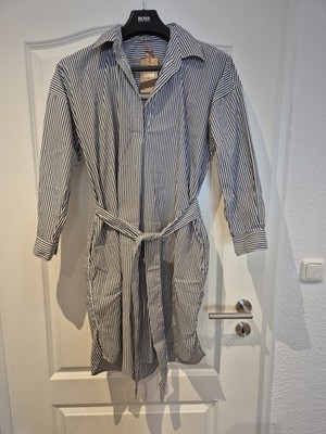 Hugo Boss Kleid Gr.40 (eher 44) Hemdkleid schwarz weiß gestreift V-Ausschnitt 