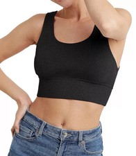 Hanes Women's Originals Cozywear Ribbed Longline Bralette OG116 - Black SZ M
