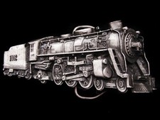 IL25151 VINTAGE 1978 CUTOUT BERGAMOT  STEAM LOCOMOTIVE  PEWTER RAILROAD BUCKLE