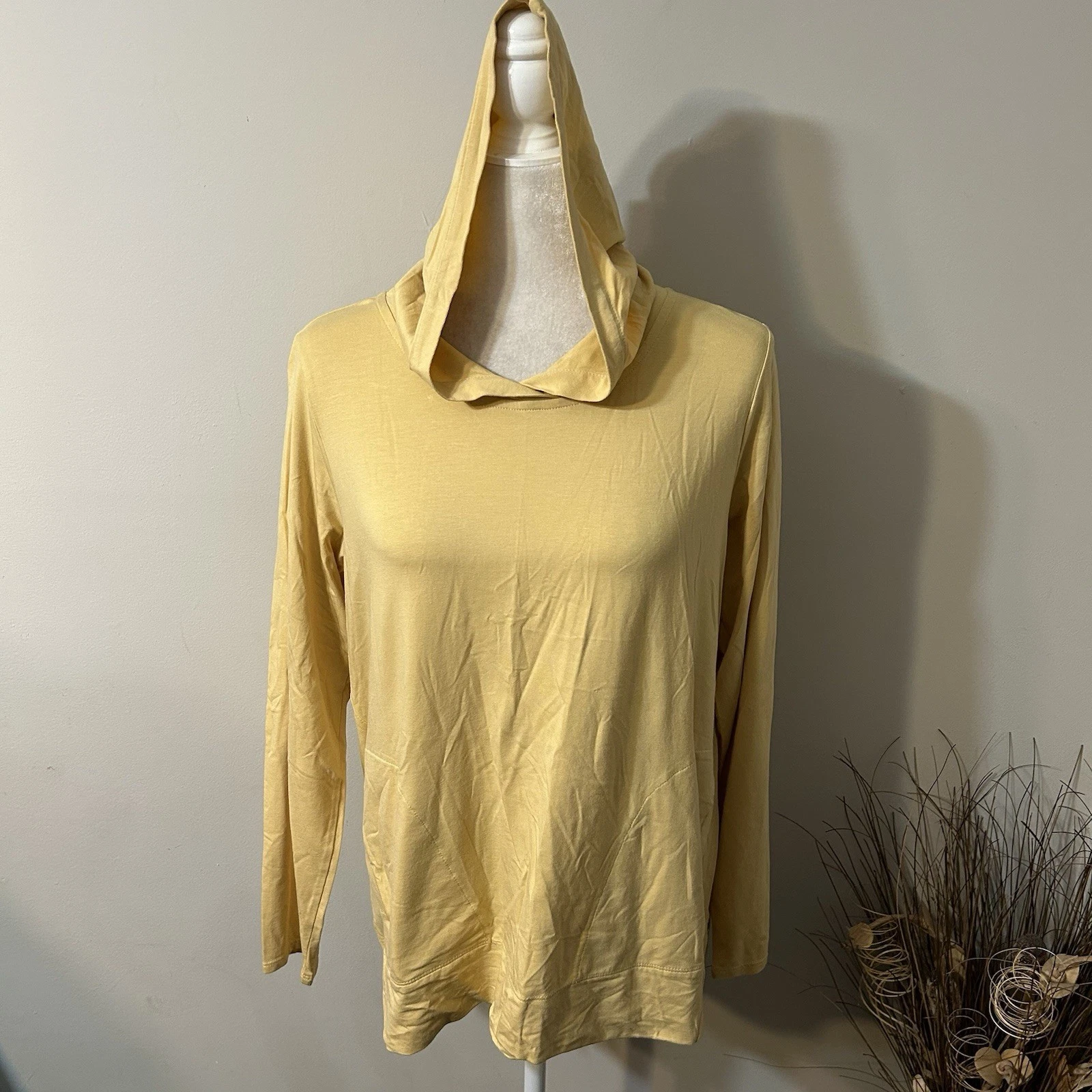 J.Jill Luxe Supima Hoodie Long Sleeve Buttery Yellow Supima Cotton Blend Sz M