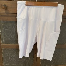 Athleisure Workout Shorts Knit White Side Pockets Hiking Yoga Biker