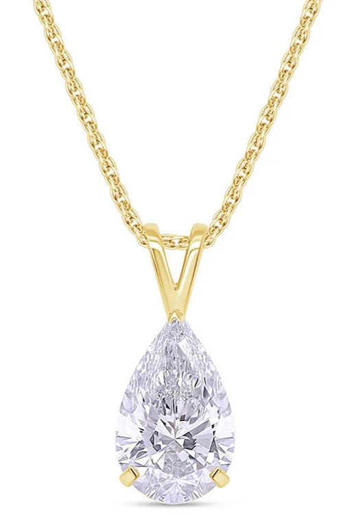 2 Ct Pear Cut Lab Grown IGI Certified Diamond Solitaire Pendant 14kt Yellow Gold