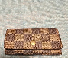 Authentic LOUIS VUITTON 4 Key Ring Damier Ebene Canvas Key Holder Case