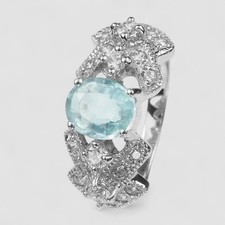 Glamorous Sea Blue Aquamarine 1.14Ct 925 Sterling Silver Handmade Rings Size 7.5