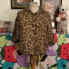 Leopard print button up shirt with tie waist, Size M