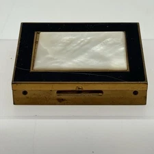 Vintage Fifth Avenue Rex Square Compact Mother of Pearl Black Enamel Made USA