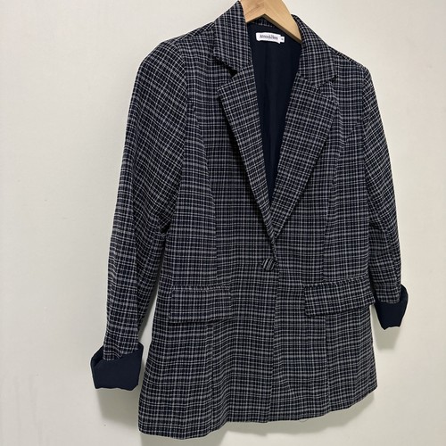 Atmos And Here Women’s Blazer 10 Navy & White Check Roll Cuff - Picture 2 of 11