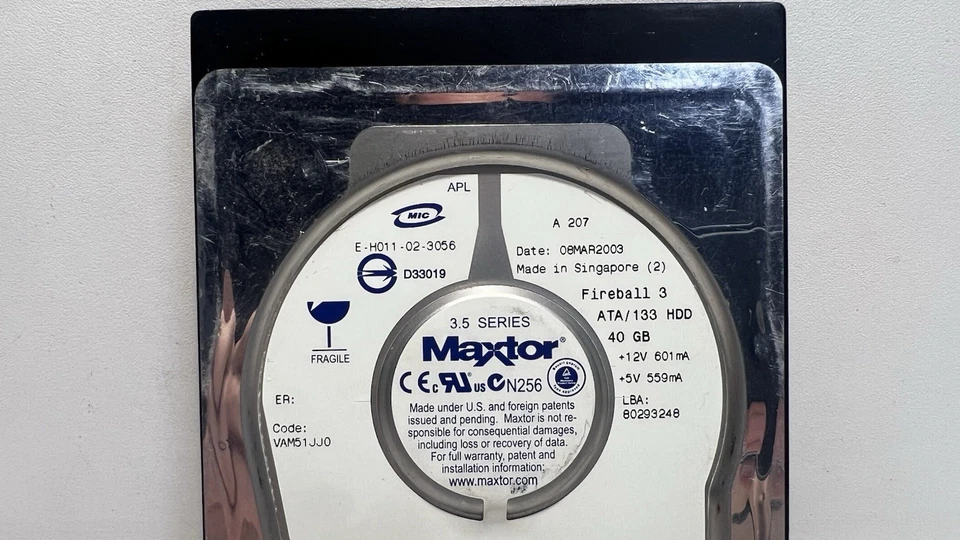 IDE Hard Disk Drive Maxtor Fireball 3 40GB Untested - Image 3 of 4