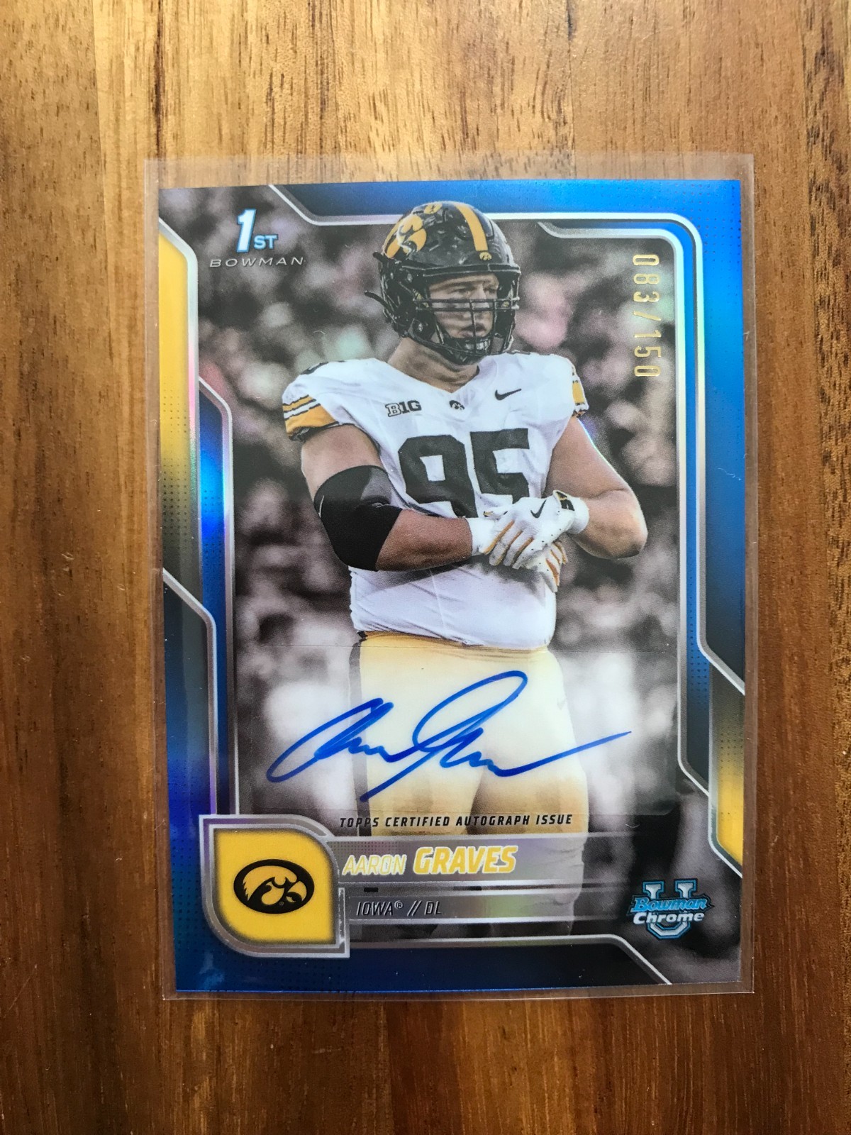 2025 Bowman University Chrome Aaron Graves True Blue Refractor Auto /150