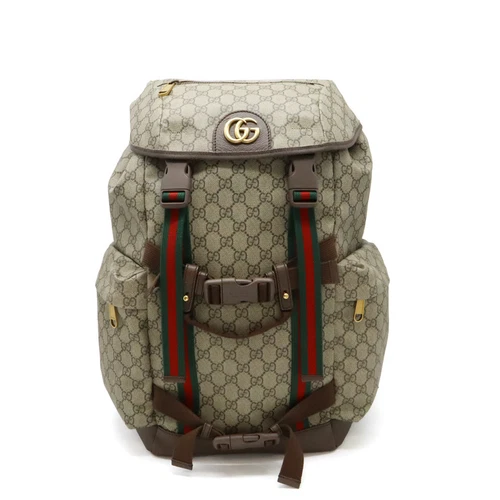 Sac à dos skateboard GUCCI GG Supreme Webline PVC cuir beige marron 690999