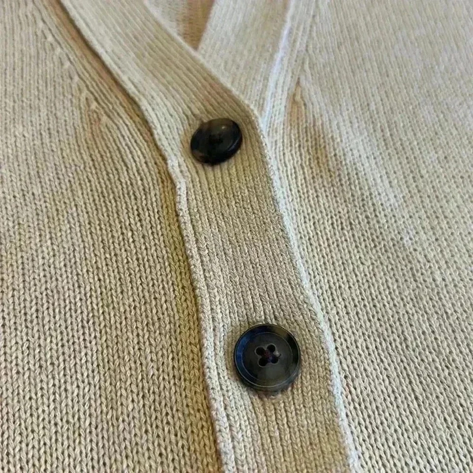 Banana Republic | Creamy Yellow V-Neck Button Down Cardigan, Cotton/Hemp, Size M - Image 4 of 4