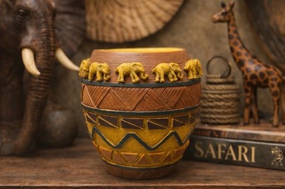 Safari Elephant Tribal Planter Pot African Style Resin Decor 4 