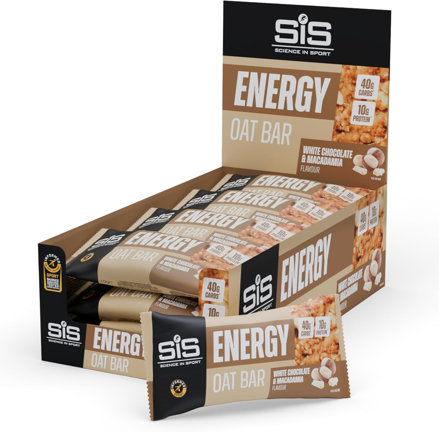 Energy Oat Bar White Chocolate & Macadamia – 40G Slow-Release Carbs, 10G Protein