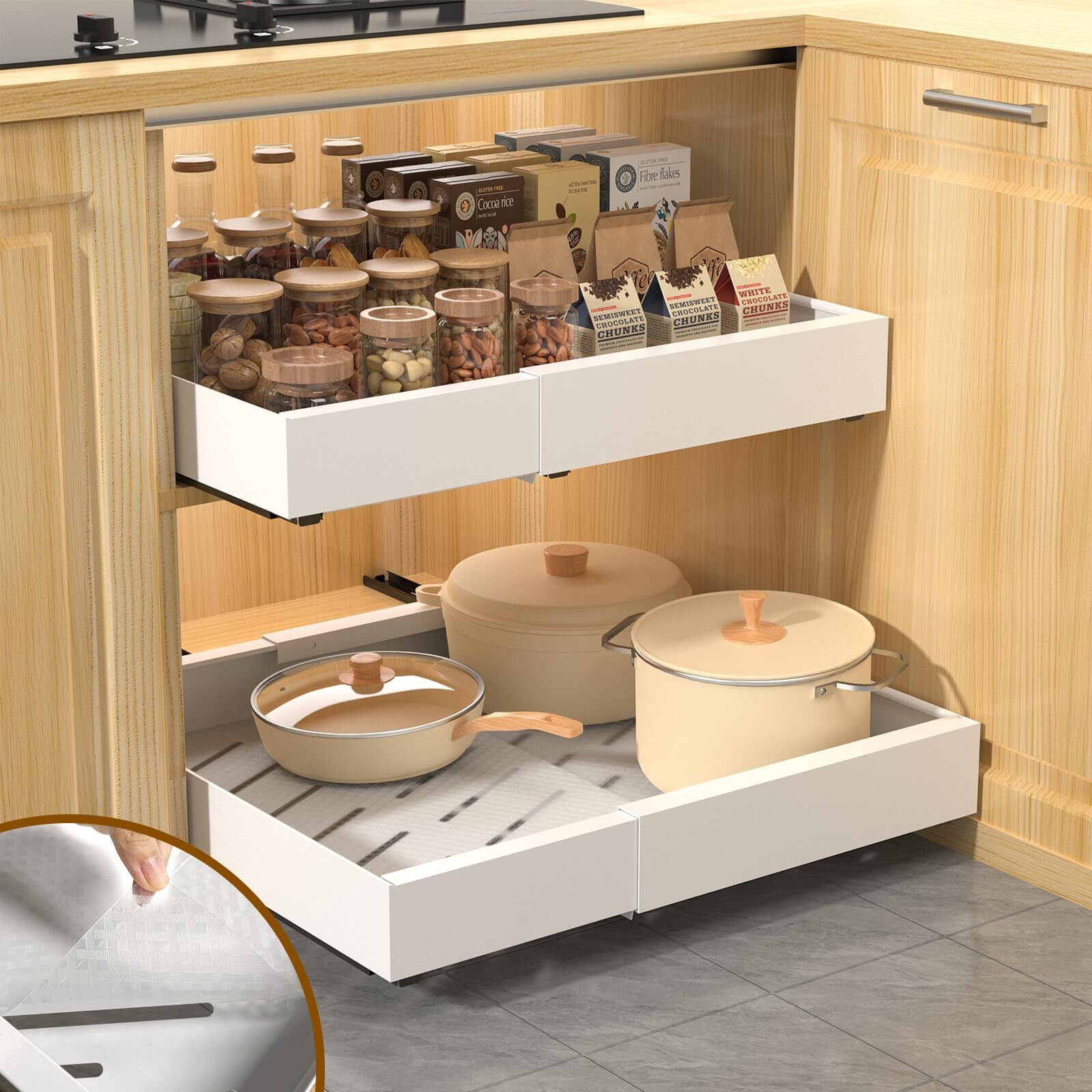 1PCS Pull Out Drawers for Kitchen Cabinets, Expandable (12.2