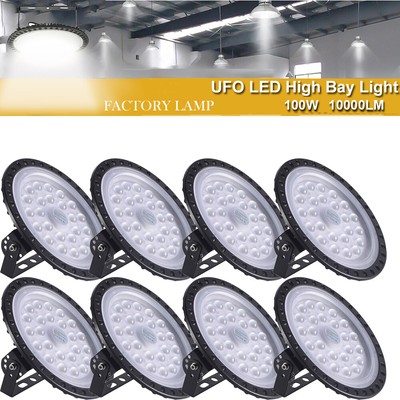 8Pcs 100W UFO LED High Bay Light Lamp Factory Warehouse Industrial Lighting