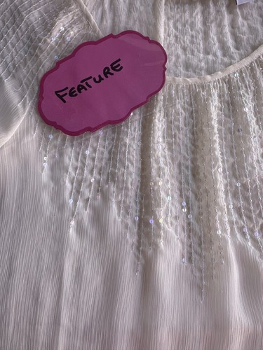 CHICO'S Top Sz 2 (L 12) Ivory, Button 3/4 Sleeve, Sheer Sequin Tunic Scoop Neck