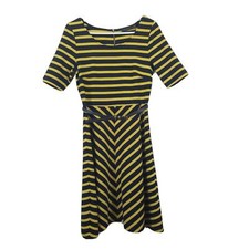 The Limited Dress Size Small Yellow Blue Striped Knit Belted Short Sleeve Work