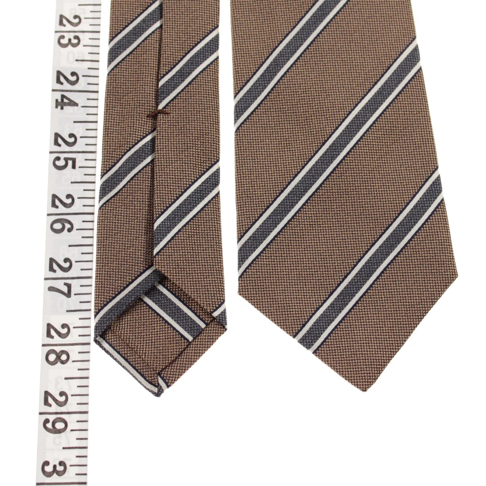 Corbata Kiton nueva sin etiquetas 100 % seda siete pliegues en marrón claro/azul marino melange rayas Foto 4 de 4