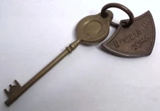 ANTIQUE EXCELSIOR LUXURY HOTEL ROMA ROME ITALY LARGE BRASS SKELETON KEY w/FOB