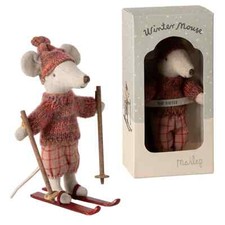 Maileg Winter Mouse - Big Sister with Ski Set, Rose Free Shipping