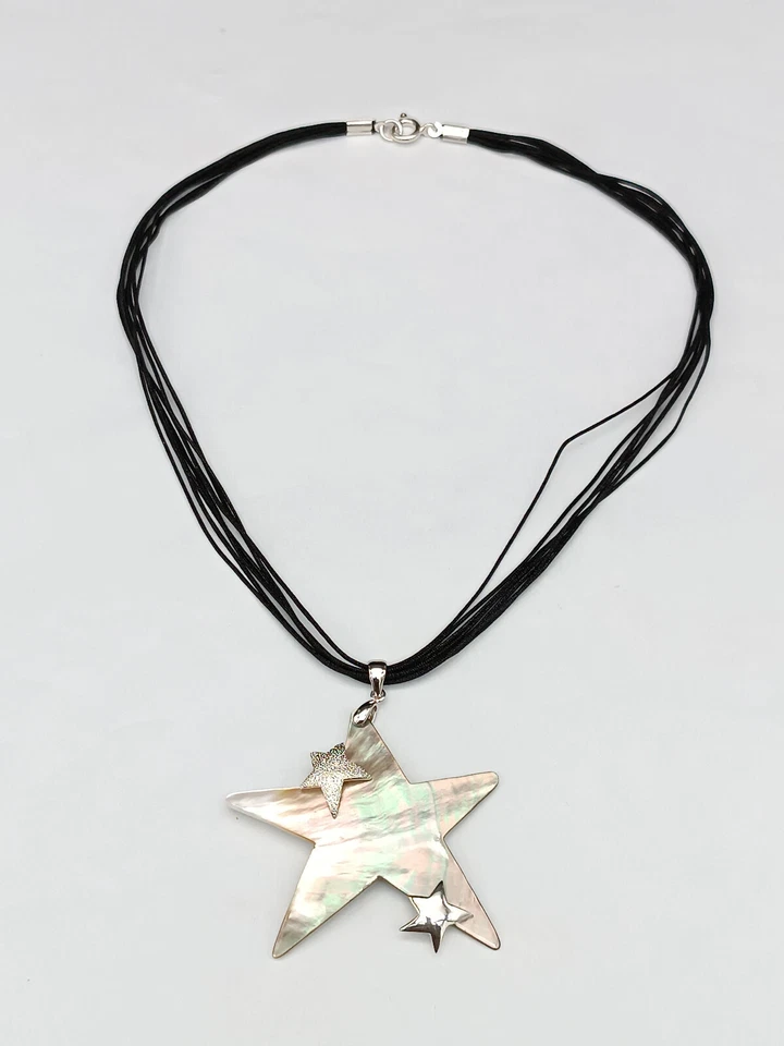 collana donna ciondolo stella madreperla perle argento bianco e acciaio - Immagine 4 di 4