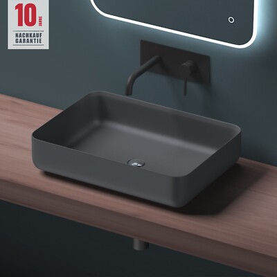 Waschbecken Mineralguss Anthrazit matt Aufsatzwaschbecken Waschtisch Gussmarmor