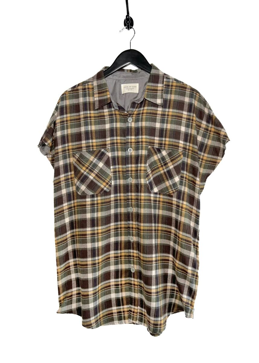 Fear Of God Fourth Collection Green Brown Flannel Sleeveless Fear Of God Fourth Collection Green Brown Flannel Sleeveless