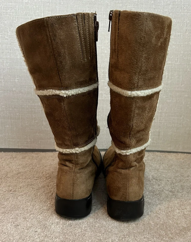 Botas de piel de oveja BASS vintage superiores para mujer 8B marrón punta redonda tacón bloque Foto 3 de 4